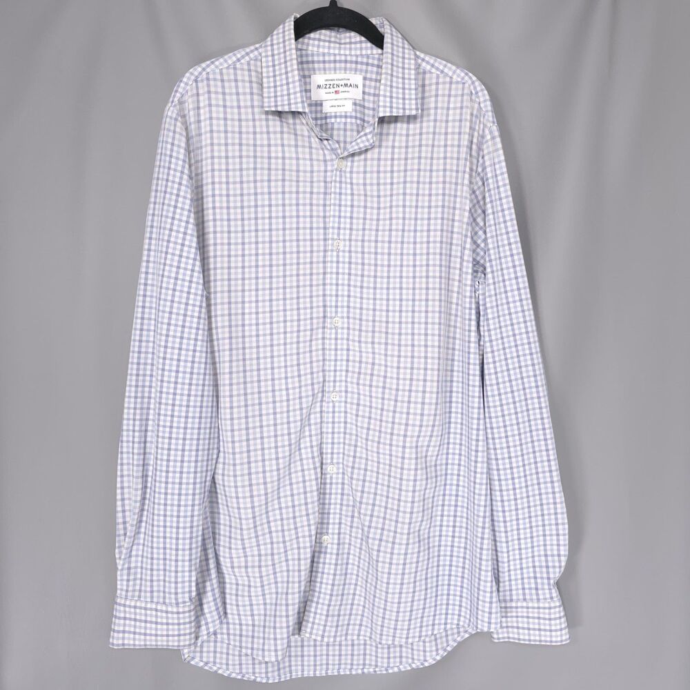 MIZZEN+MAIN Men's Casual Shirt LARGE Gingham Leeward Stretch USA MADE